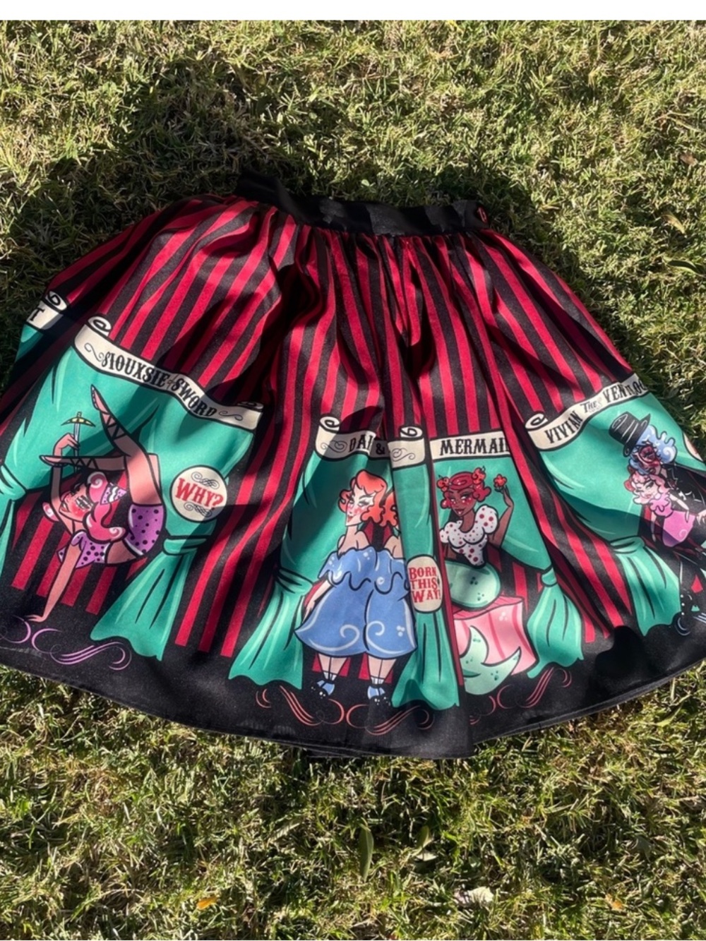 Circus Side Show Stripe Circle Skirt in Black, Pink & Teal - The Oblong Box Shop